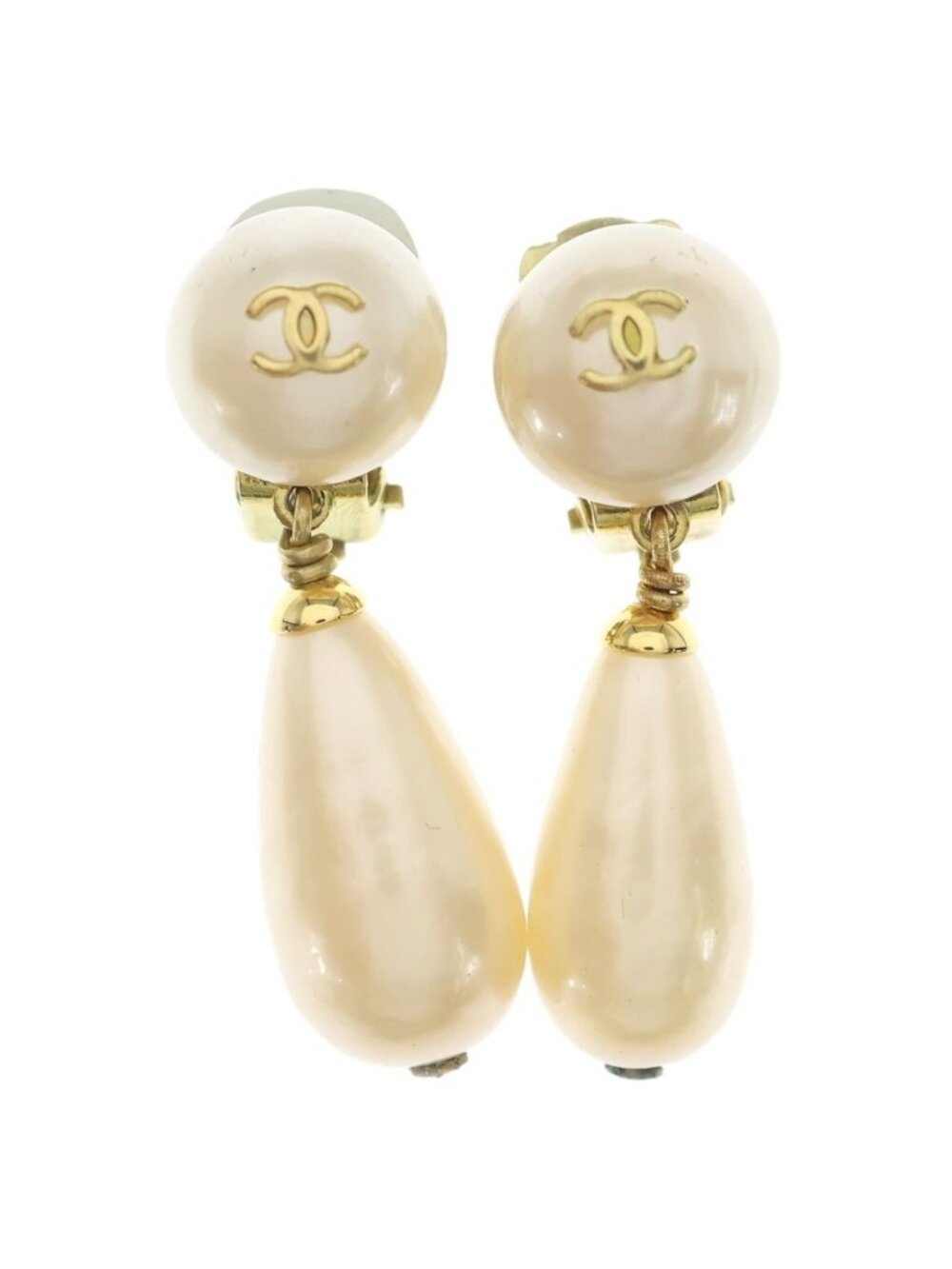 Chanel Swing Pearl Earrings Ivory Gold